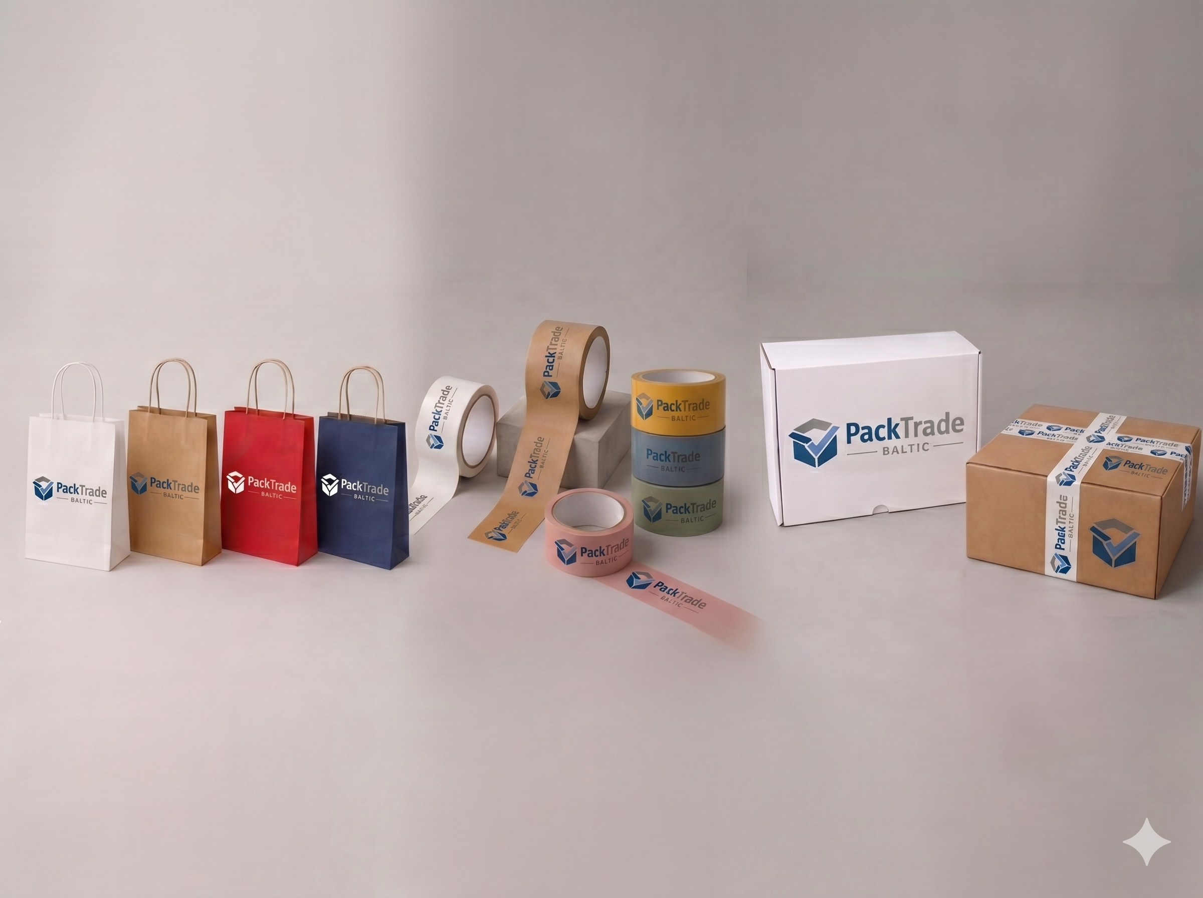 PackTrade Baltic full product range — bags, tape, and boxes